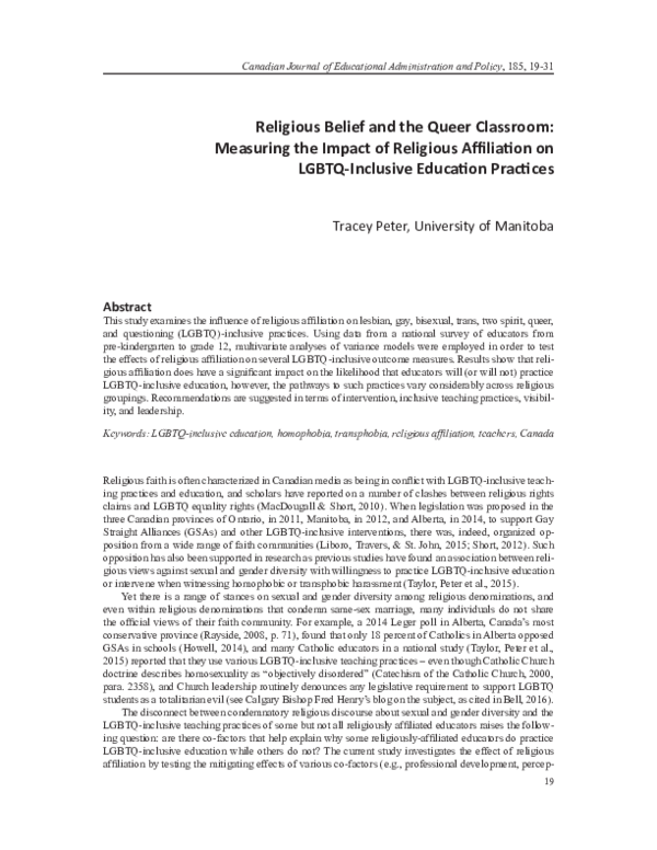 (PDF) Religious Belief and the Queer Classroom: Measuring the Impact of ...