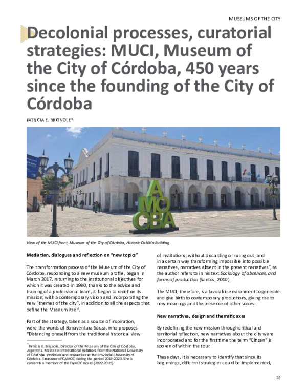 (PDF) Decolonial Processes and Curatorial Strategies. MUCI, Museum of ...