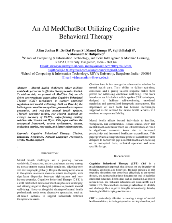 (PDF) An AI MedChatBot Utilizing Cognitive Behavioral Therapy