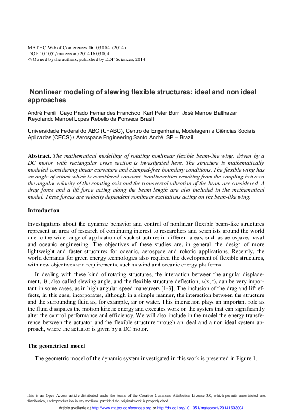 (PDF) Nonlinear modeling of slewing flexible structures: ideal and non ...