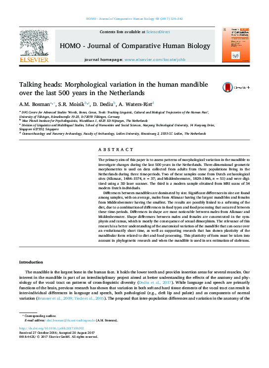 (PDF) Talking heads: Morphological variation in the human mandible over ...