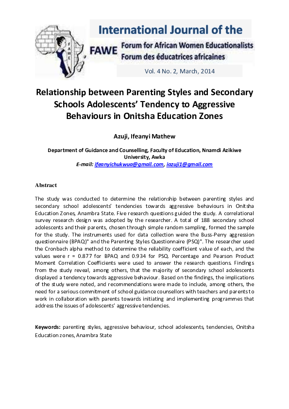 (PDF) Relationship between Parenting Styles and Secondary Schools ...