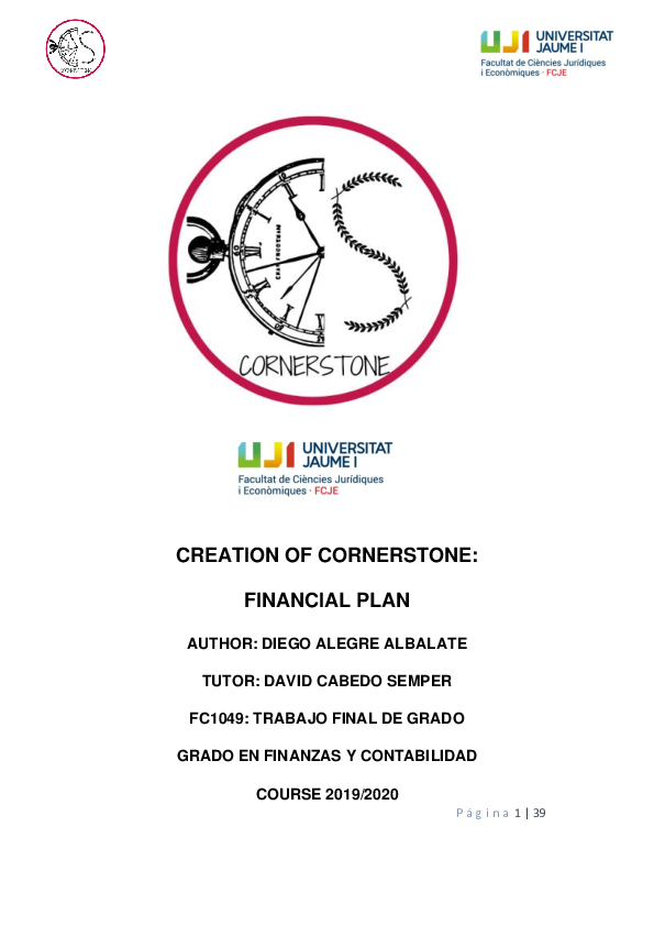 (PDF) Creation of Cornerstone: financial plan