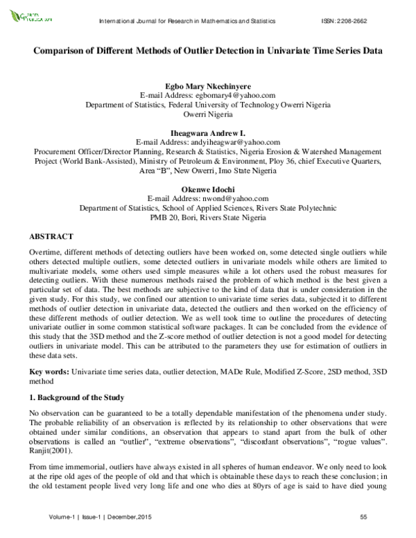 (PDF) Comparison of Different Methods of Outlier Detection in ...