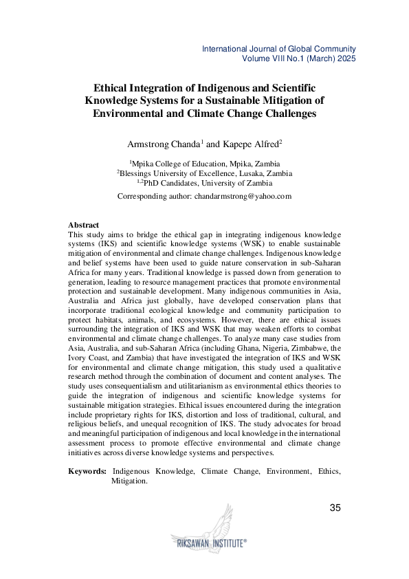 (PDF) Ethical Integration of Indigenous and Scientific Knowledge ...