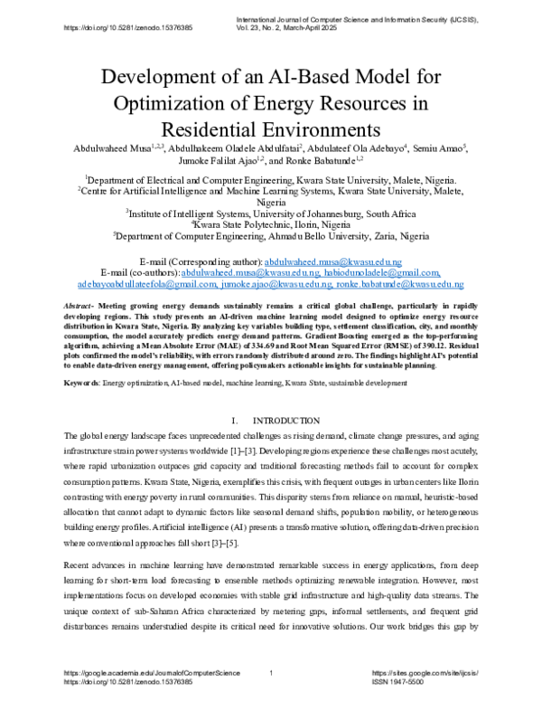 (PDF) Development of an AI-Based Model for Optimization of Energy ...