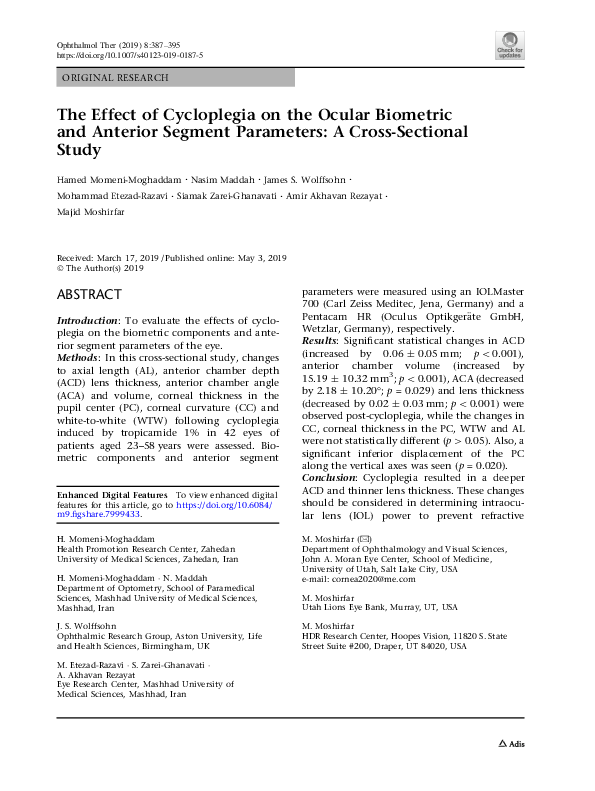 (PDF) The Effect of Cycloplegia on the Ocular Biometric and Anterior ...