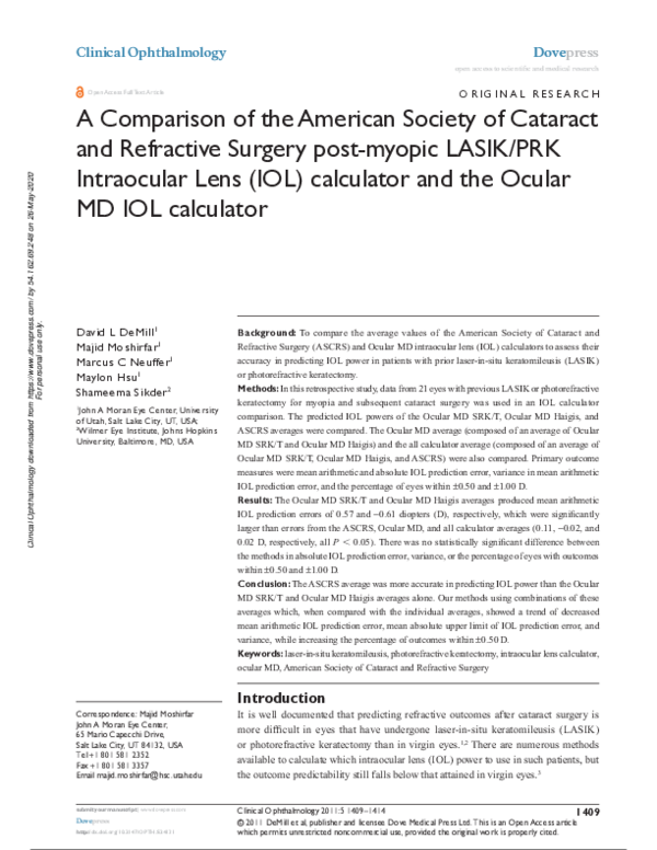 (PDF) A Comparison of the American Society of Cataract and Refractive ...