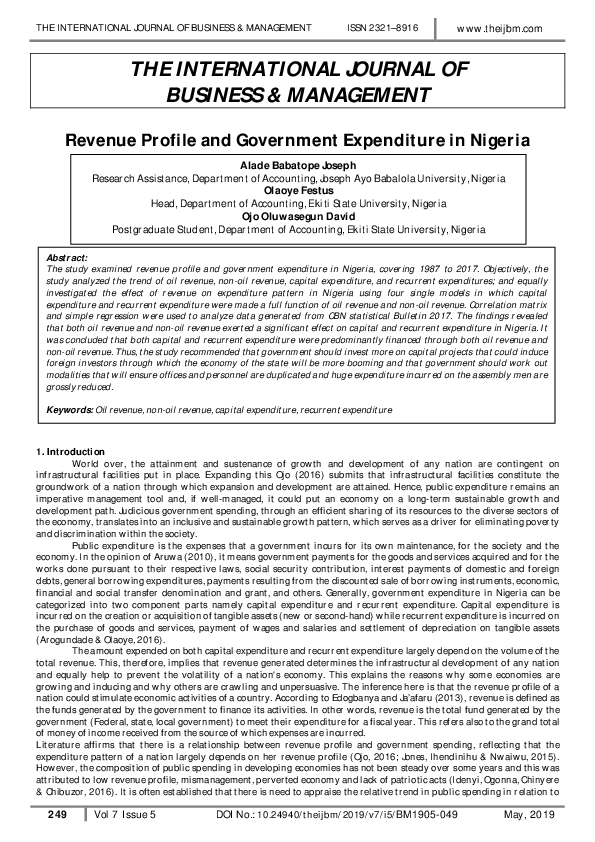 (PDF) Revenue Profile and Government Expenditure in Nigeria