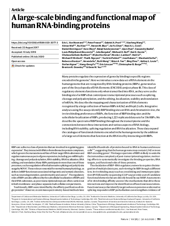 (PDF) A large-scale binding and functional map of human RNA-binding ...