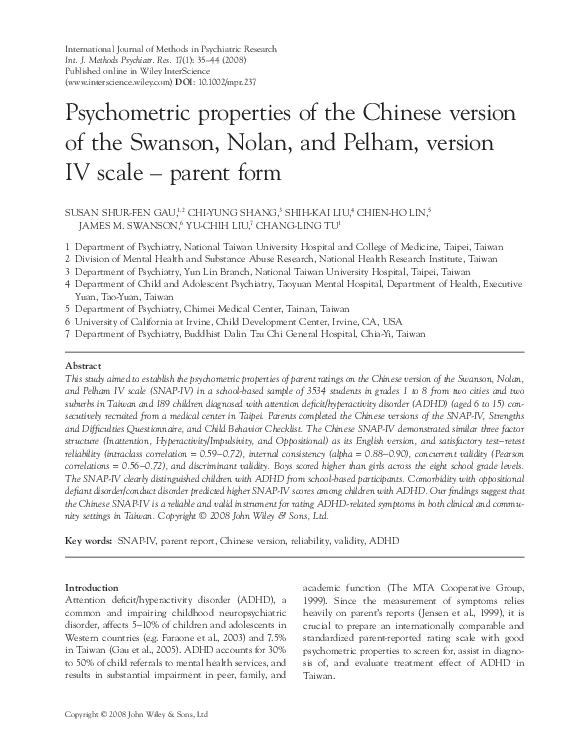 (PDF) Psychometric properties of the Chinese version of the Swanson ...