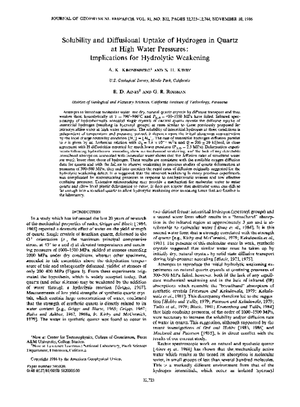 (PDF) Solubility and diffusional uptake of hydrogen in quartz at high ...
