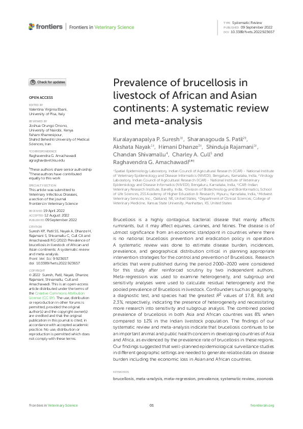 (PDF) Prevalence of brucellosis in livestock of African and Asian ...