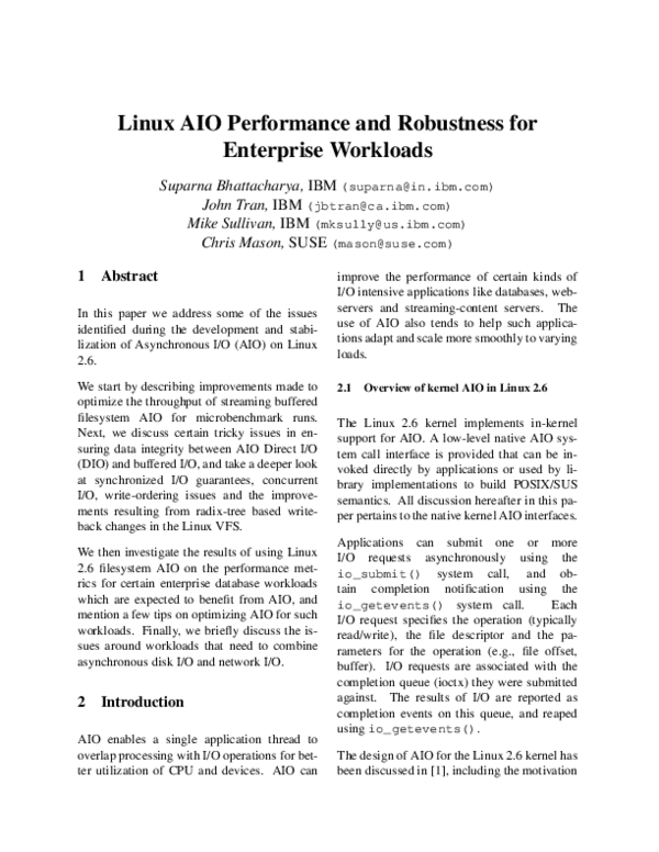 (PDF) Linux AIO performance and robustness for enterprise workloads