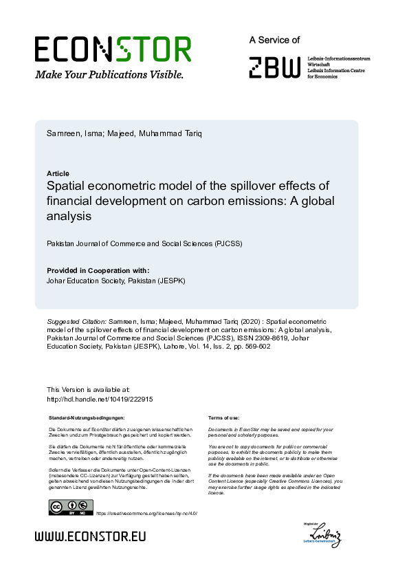 (PDF) Spatial econometric model of the spillover effects of financial ...