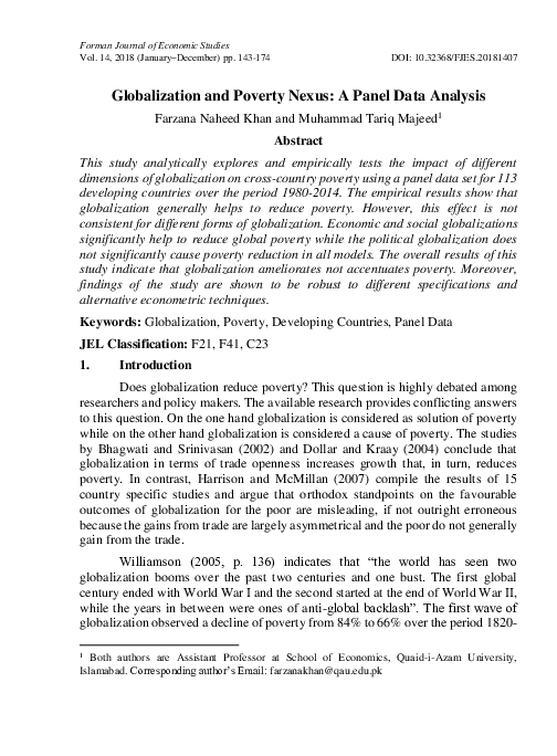 (PDF) Globalization and Poverty Nexus: A Panel Data Analysis