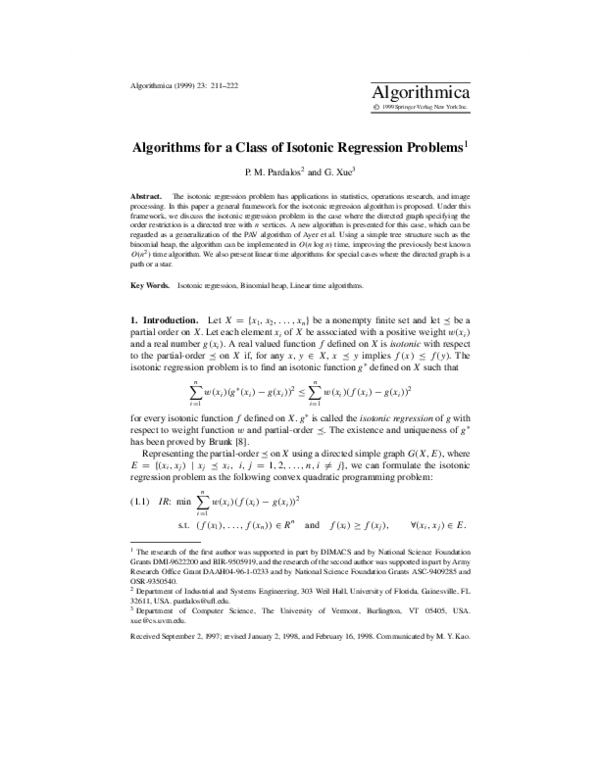 (PDF) Algorithms for a Class of Isotonic Regression Problems