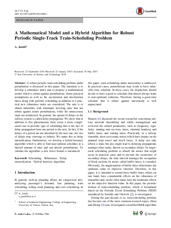 (PDF) A Mathematical Model and a Hybrid Algorithm for Robust Periodic ...
