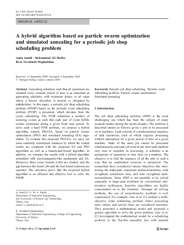 (PDF) A hybrid algorithm based on particle swarm optimization and ...