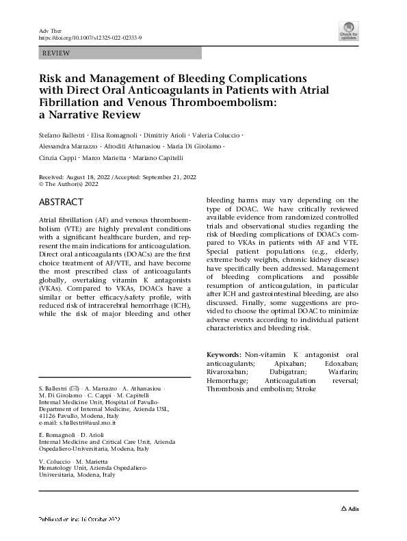 (PDF) Risk and Management of Bleeding Complications with Direct Oral ...