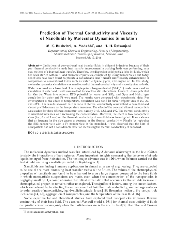 (PDF) Prediction of thermal conductivity and viscosity of nanofluids by ...