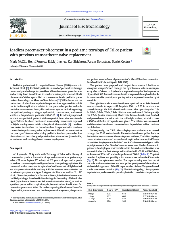 (PDF) Leadless pacemaker placement in a pediatric tetralogy of Fallot ...