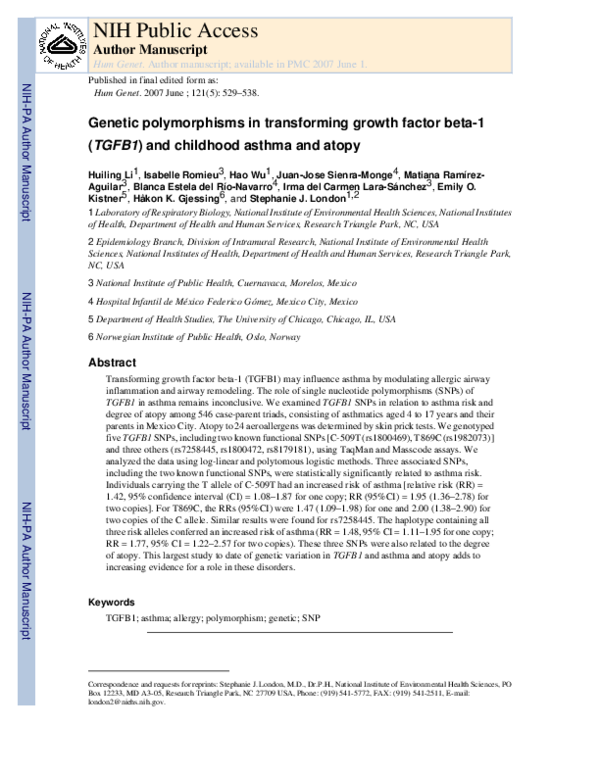 (PDF) Genetic polymorphisms in transforming growth factor beta-1 (TGFB1 ...