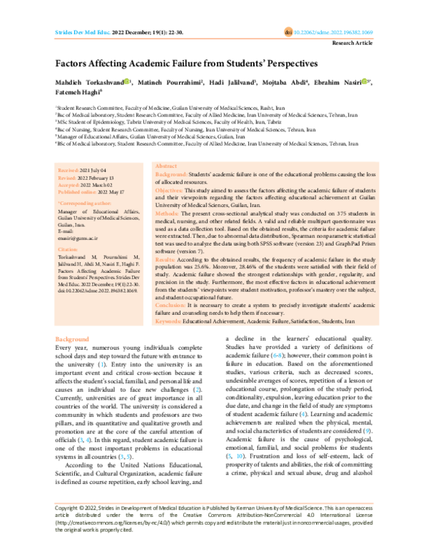 (PDF) Factors Affecting Academic Failure from Students' Perspectives