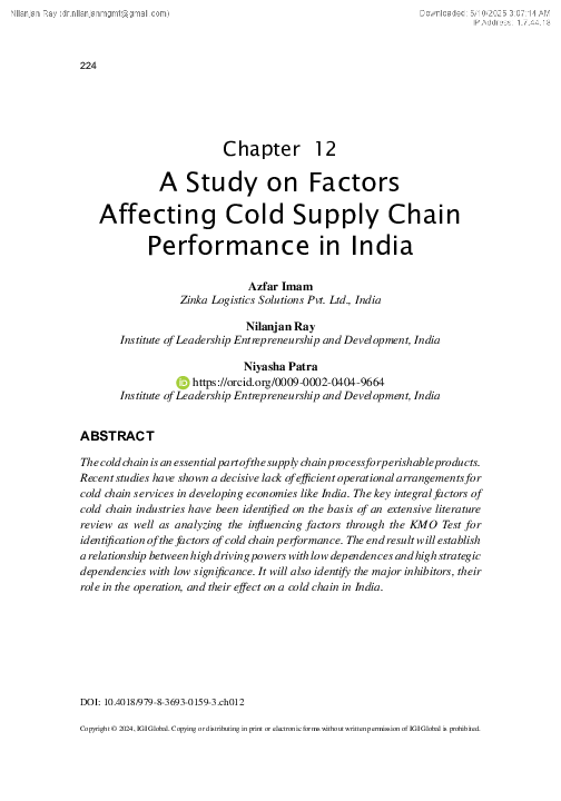 (PDF) A Study on Factors Affecting Cold Supply Chain Performance in India