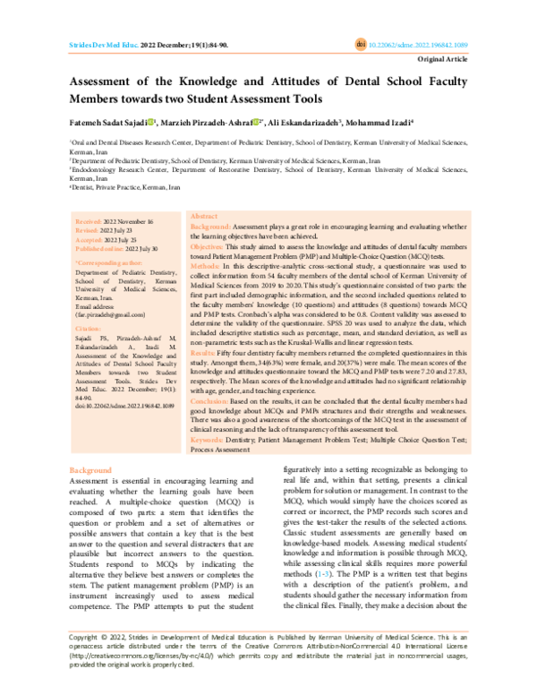 (PDF) Assessment of the Knowledge and Attitudes of Dental School ...