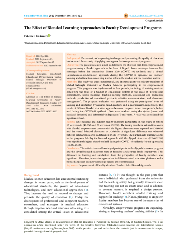 (PDF) The Effect of Blended Learning Approaches in Faculty Development ...