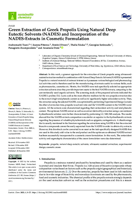 (PDF) Green Extraction of Greek Propolis Using Natural Deep Eutectic ...