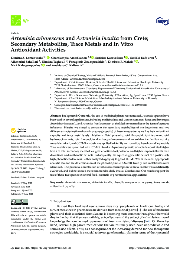 (PDF) Artemisia arborescens and Artemisia inculta from Crete; Secondary ...