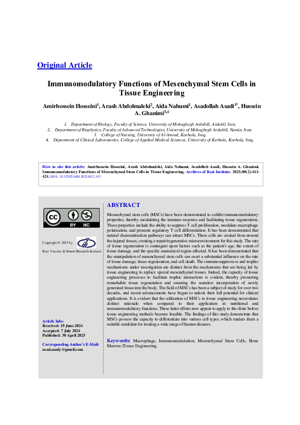 (PDF) Immunomodulatory Functions of Mesenchymal Stem Cells in Tissue ...