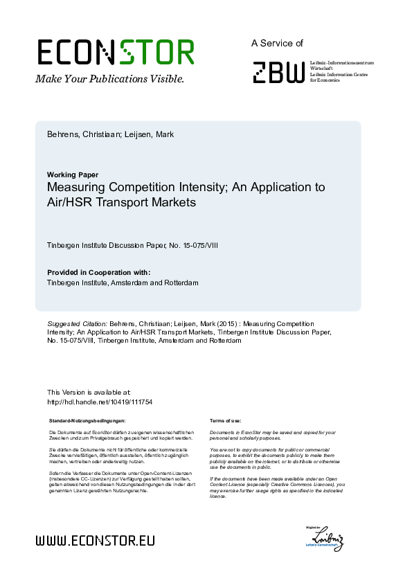 (PDF) Measuring Competition Intensity; An Application to Air/HSR ...
