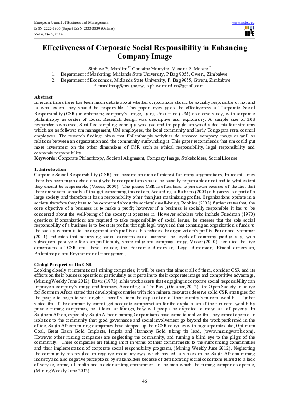 (PDF) Effectiveness of Corporate Social Responsibility in Enhancing ...