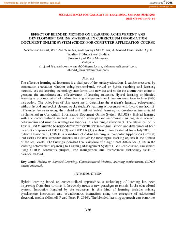 (PDF) Effect of blended method on learning achievement and development ...
