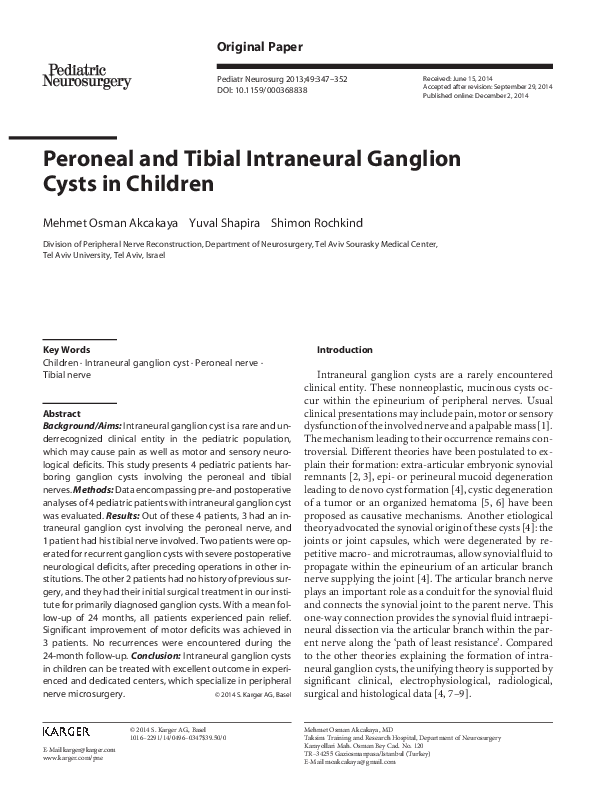 (PDF) Peroneal and Tibial Intraneural Ganglion Cysts in Children