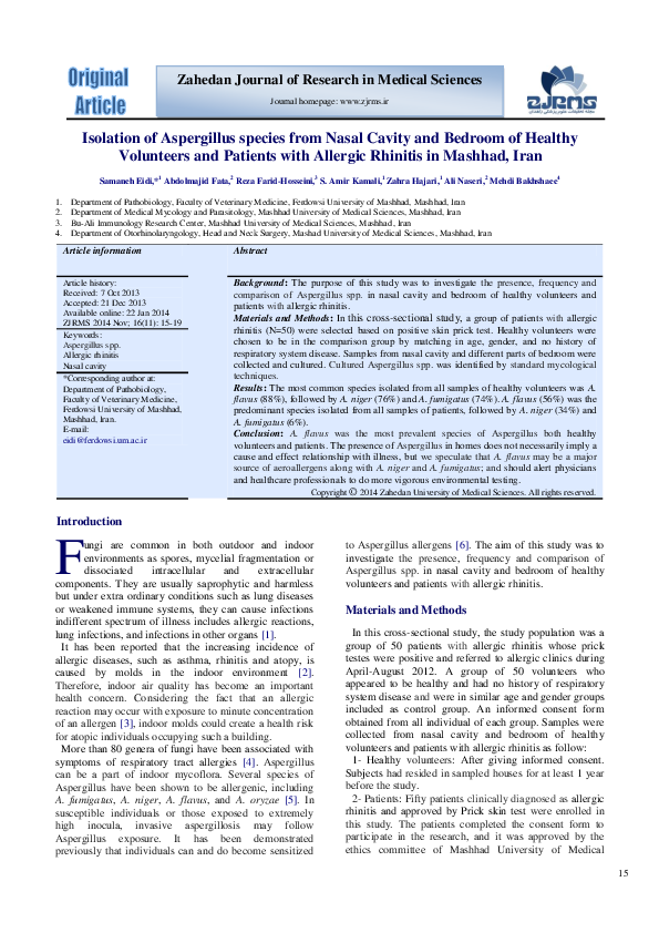 (PDF) Isolation of Aspergillus species from Nasal Cavity and Bedroom of ...