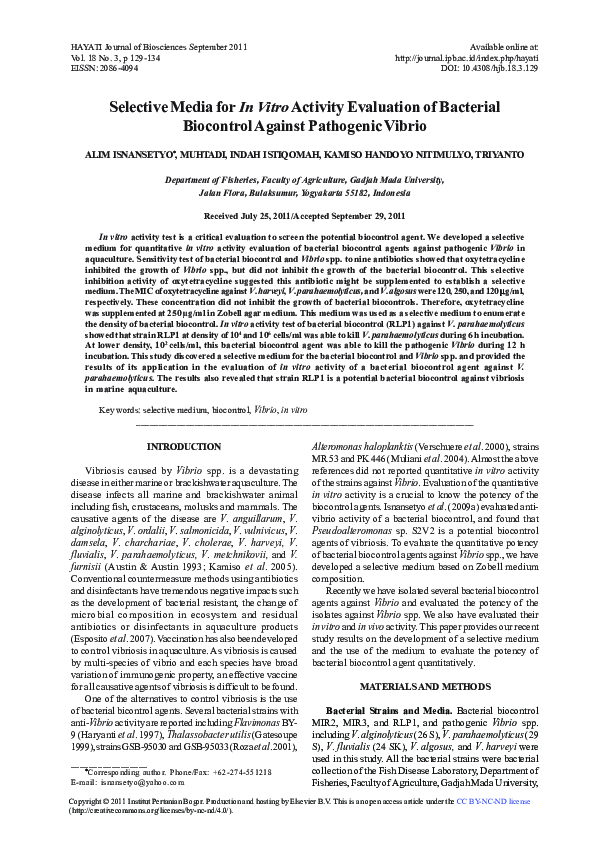 (PDF) Selective Media for In Vitro Activity Evaluation of Bacterial ...