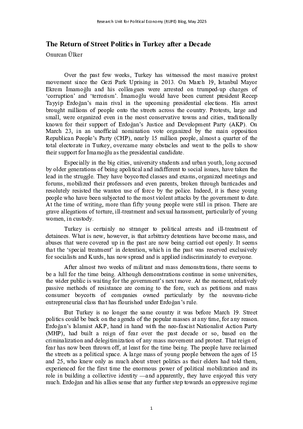 (PDF) The Return of Street Politics in Turkey after a Decade