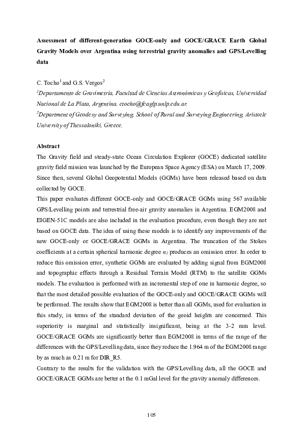 (PDF) Assessment of different-generation GOCE-only and GOCE/GRACE Earth ...