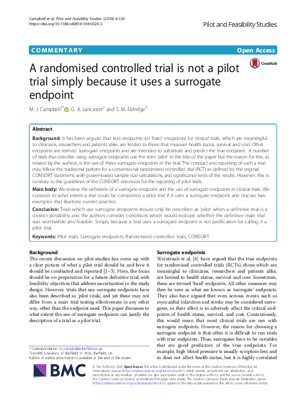(PDF) A randomised controlled trial is not a pilot trial simply because ...