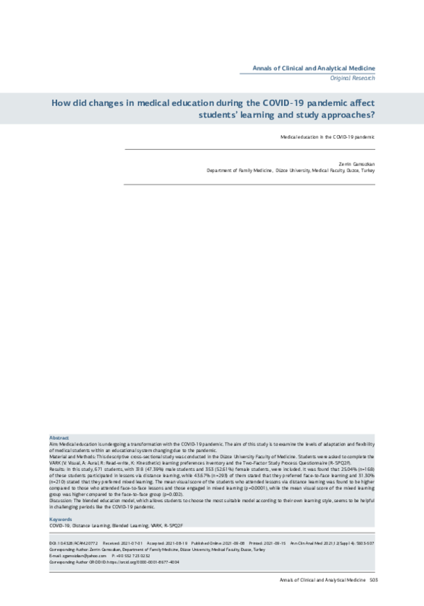 (PDF) How did changes in medical education during the COVID-19 pandemic ...