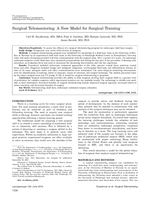 (PDF) Surgical telementoring: A new model for surgical training