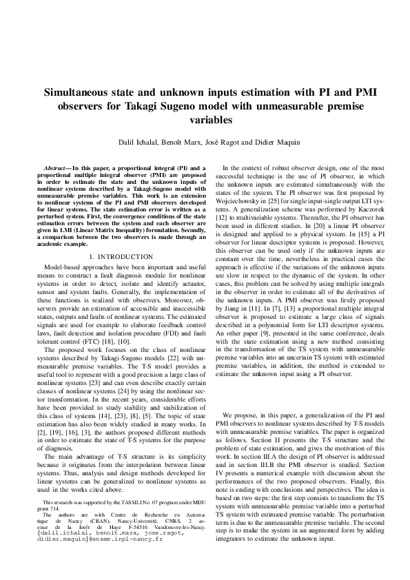 (PDF) Simultaneous state and unknown inputs estimation with PI and PMI ...