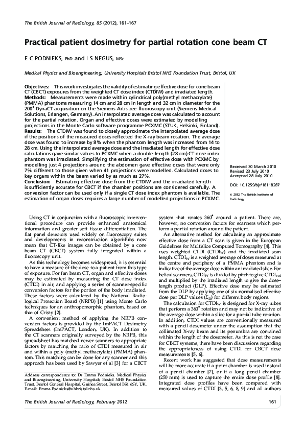 (PDF) Practical patient dosimetry for partial rotation cone beam CT