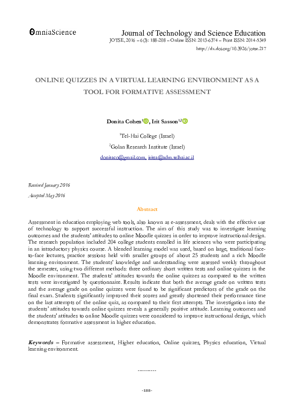 (PDF) Online quizzes in a virtual learning environment as a tool for ...