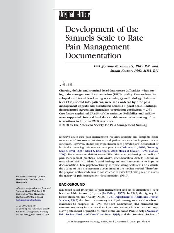 (PDF) Development of the Samuels Scale to Rate Pain Management ...