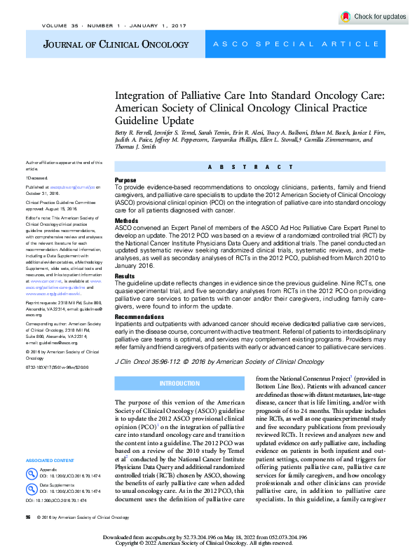 (PDF) Integration of Palliative Care Into Standard Oncology Care ...
